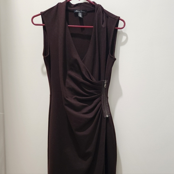 Kenneth Cole New York sz XS deep chocolate sheath dress. Crossed front w zip - Picture 2 of 8